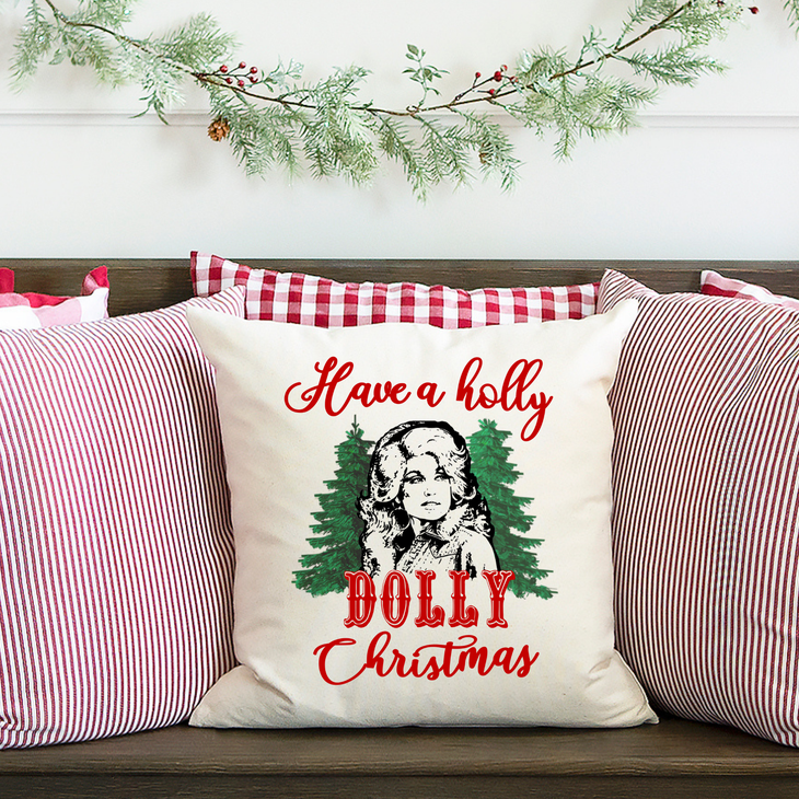 Holly Dolly Christmas Throw Pillow Cover